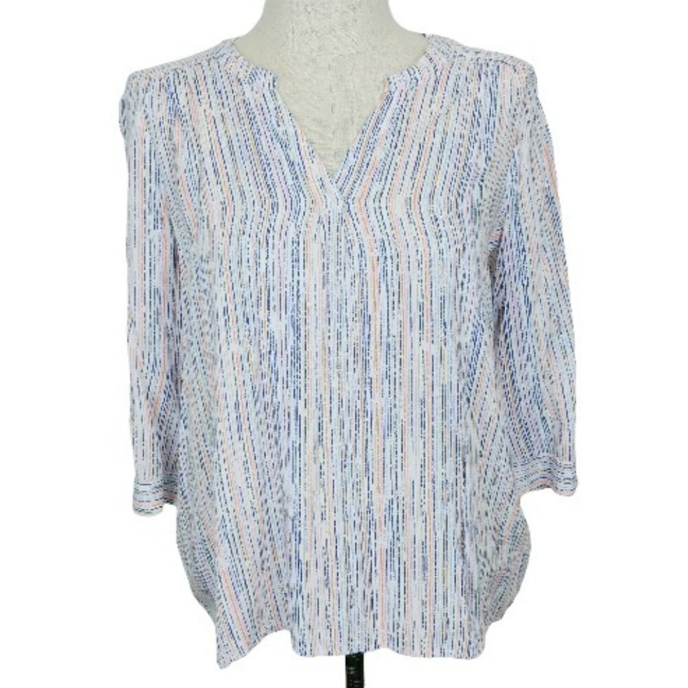 FDJ Popover Blouse Womens 10 V-Neck Speckled Stripe 3/4 Sleeve‎ Jersey Knit
